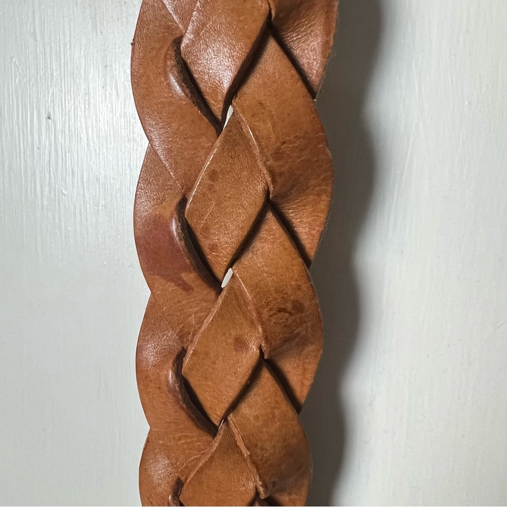 Vintage Wide Braided Leather Belt Made In England Tan Brown Boho Western Sz. M - Picture 5 of 6